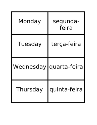 Dias, Meses, Estações (Days, Months, Seasons in Portuguese) Card Games