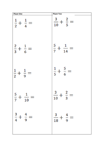 Adding and Subtracting Fractions Year 5