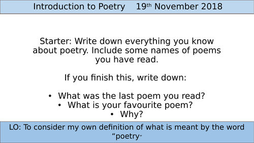 Year 8 Introduction to Poetry