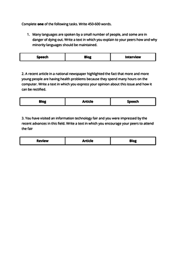 IB DP English B HL - Paper 1 sample assessments