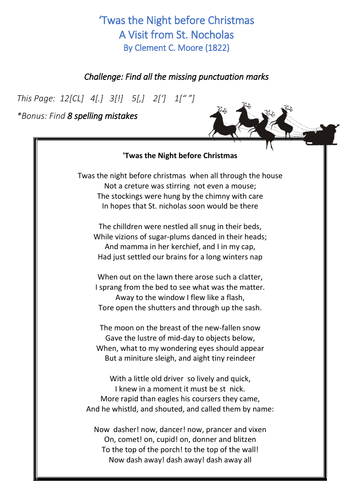 English SPAG: Poetry Punctuation  - Christmas Poems