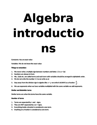 Algebra Introduction