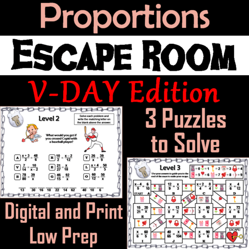 Solving Proportions Game: Escape Room Valentine's Day Math Activity