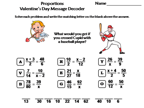 Solving Proportions Valentine's Day Math Activity: Message Decoder