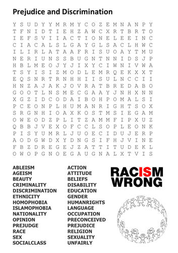 Prejudice and Discrimination Word Search