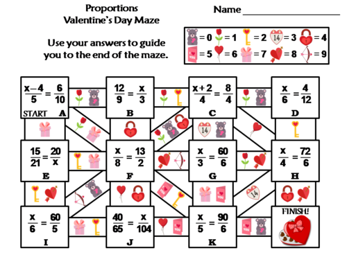 Proportions Activity: Valentine's Day Math Maze