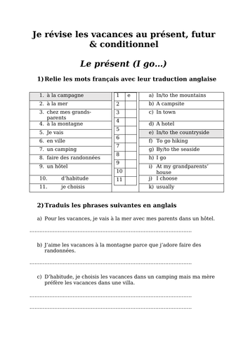 Allez 1 - 7.1 7.2 7.3 holiday - tenses (present, future, conditional) revisions (grammar / reading)
