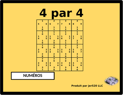 Numéros (Numbers in French) Maths 4 by 4