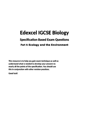 9-1 Edexcel IGCSE Biology Specification Questions Part 4