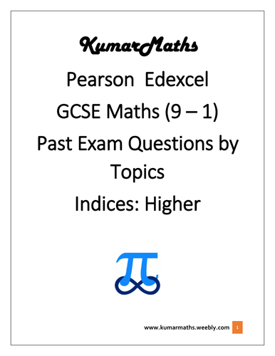 Pearson Edexcel Mathematics Gcse 9 1 Exam Questions By Topics Indices Higher Teaching Resources