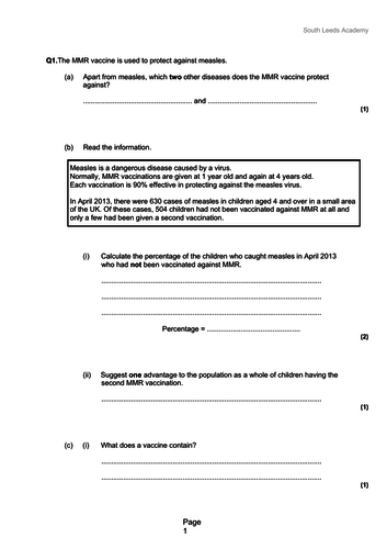 Vaccines + exam questions (9-1 GCSE AQA)