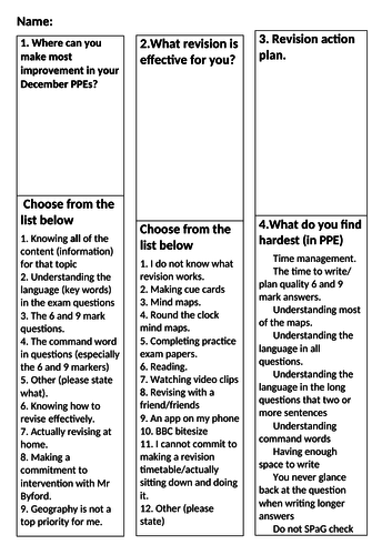 9-1 Geography revision surveys feedback for pupils, including fieldwork skills