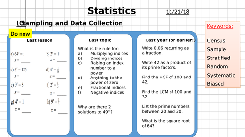 Statistics - Sampling and Data Collection | Teaching Resources