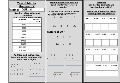 Year 5/6 Maths Homework