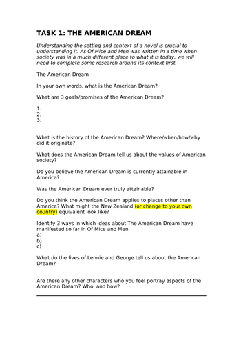 Of Mice and Men Novel Study