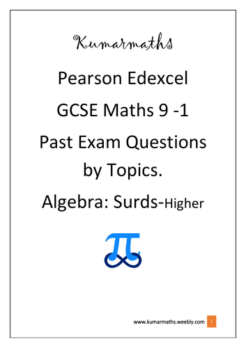 Pearson Edexcel Mathematics GCSE 9-1 Past Exam Question by Topics: Surds