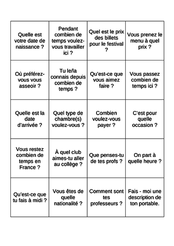 French Role Play Revision Game