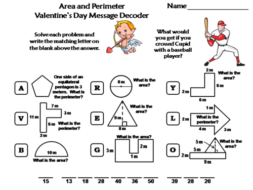 Area and Perimeter Valentine's Day Math Activity: Message Decoder