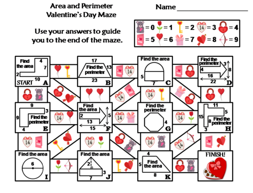 Area and Perimeter Activity: Valentine's Day Math Maze