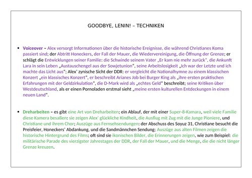 Revision of  'Goodbye, Lenin!' techniques  A-Level