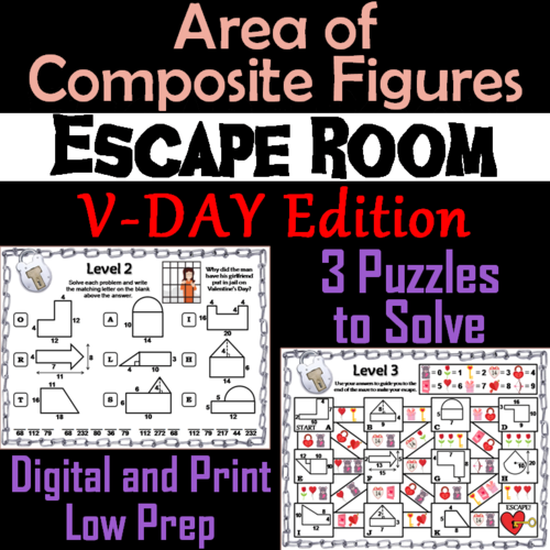 Area of Composite Figures: Geometry Escape Room Valentine's Day Math Activity