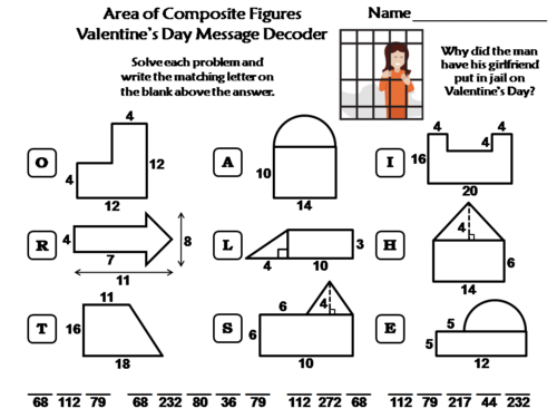 Area of Composite Figures Valentine's Day Math Activity: Message Decoder