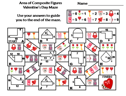 Area of Composite Figures Activity: Valentine's Day Math Maze