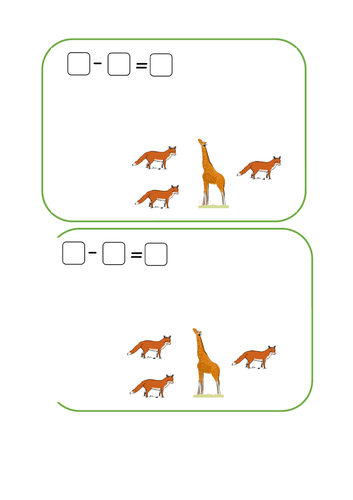 Worksheets for finding the difference, Year 1, to be used with counters
