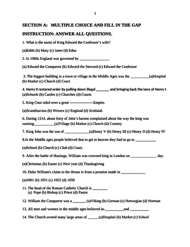 term 1 history exam for year 7 ks3 teaching resources