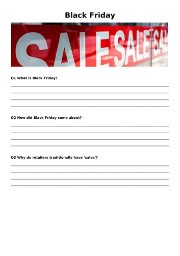 Black Friday Questions (pitched at Year 9 / 10 GCSE Business)