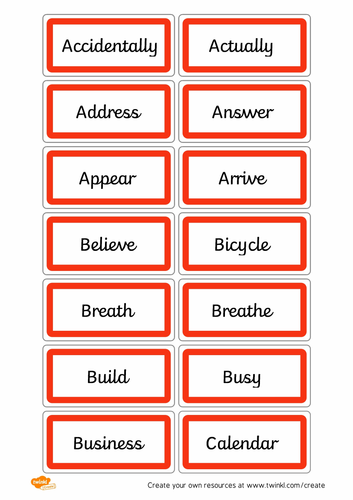 Year 3/4 Common Exception Words- cards for keychain.