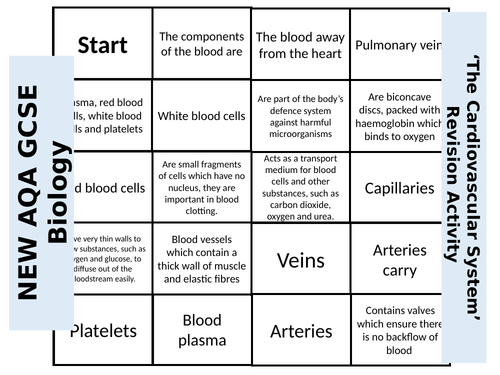NEW AQA GCSE Biology 'The Cardiovascular System' - Dominoes Revision Activity