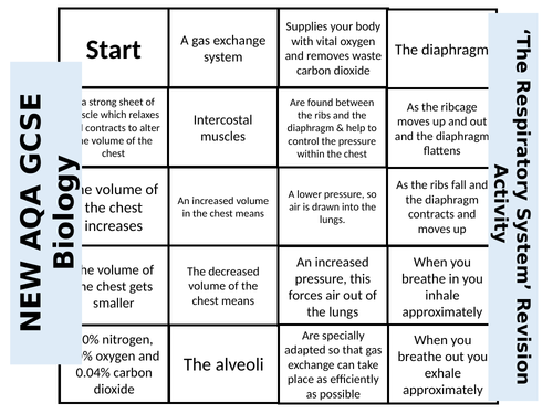 NEW AQA GCSE Biology 'The Respiratory System' - Dominoes Revision Activity