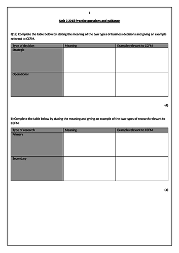 L3 CTEC Business Studies Unit 3 practice paper for CCFM case study and answers