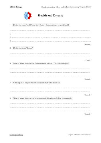 gcse biology 9 1 health and disease worksheet answers teaching resources