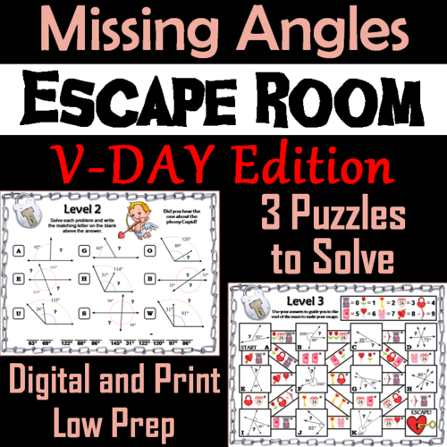 Solving for Missing Angles: Geometry Escape Room Valentine's Day Math Activity