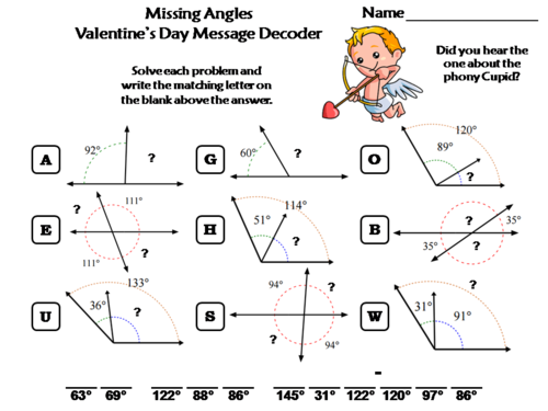 Missing Angles Valentine's Day Math Activity: Message Decoder