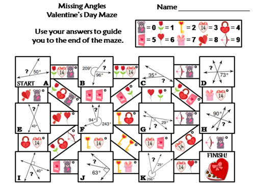 Missing Angles Activity: Valentine's Day Math Maze