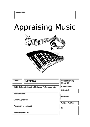 WJEC - Appraising Music - Entry 3 - Unit 6340