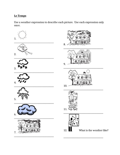 Temps (Weather in French) Worksheet 3
