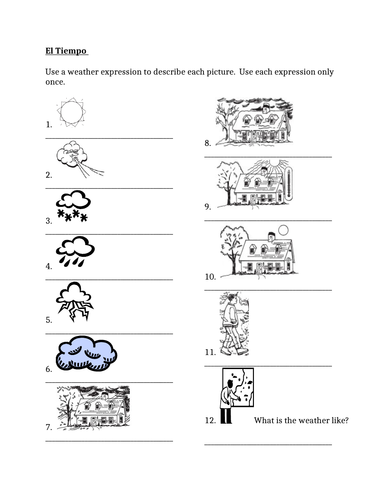 Tiempo Weather In Spanish Worksheet Teaching Resources