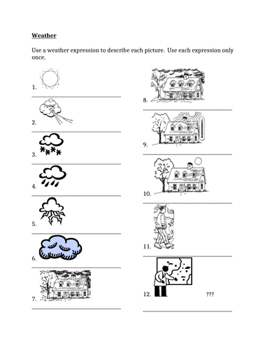 weather in english worksheet teaching resources