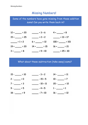 Y1 Maths - Addition and Subtraction
