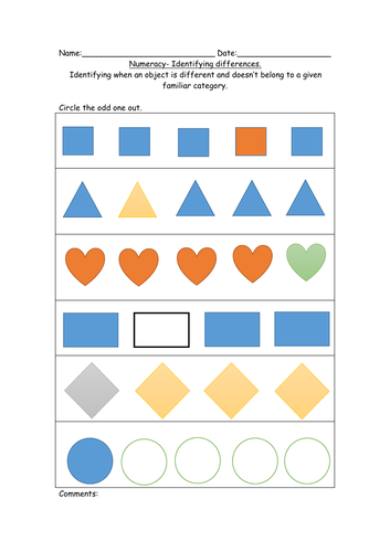 Odd one out, identifying differences for SEN, Early Years, Reception, Preschool