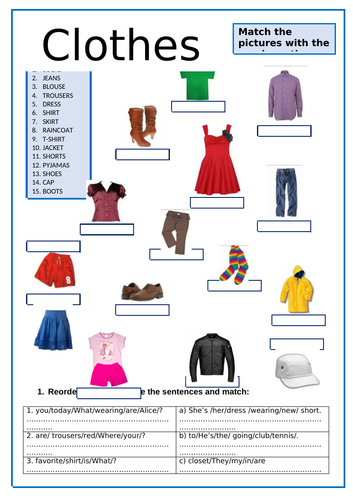 worksheet for clothes teaching resources