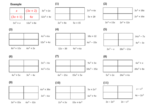 Factorising (Single Brackets) - Algebraic Product Puzzles