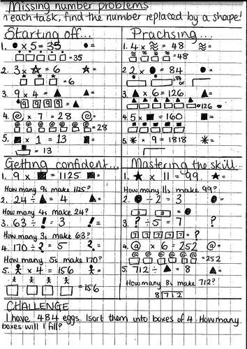KS2/3 - Multiplying and Dividing: Find the Missing Numbers
