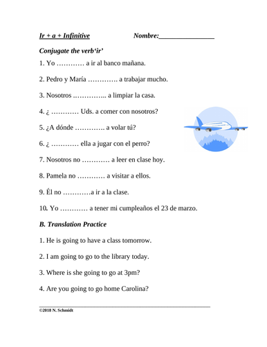 Spanish Worksheet: Ir + a + infinitive (conversational future tense)
