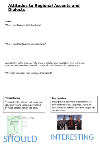 A-Level Language and Region: Lesson One Attitudes and Stereotypes