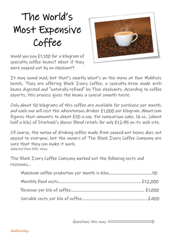 BREAKEVEN - The World's most expensive coffee